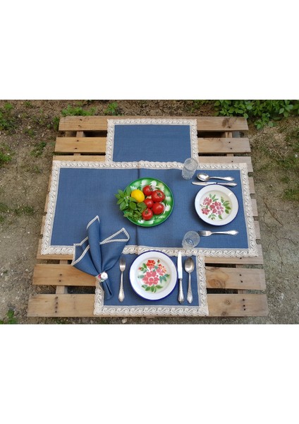 Denim Mavisi Krem Keten Dantelli Runner BEG 2302 modelleri