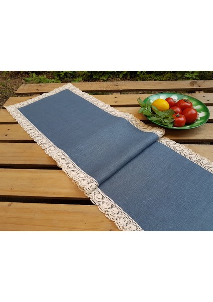 Denim Mavisi Krem Keten Dantelli Runner BEG 2303 fiyatları