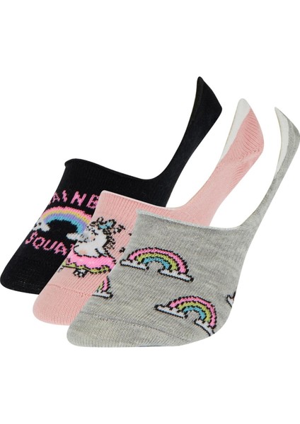 Kız Çocuk Unicorn Desenli 3'lü Babet Çorap