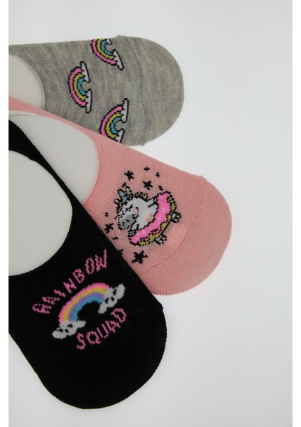 Kız Çocuk Unicorn Desenli 3'lü Babet Çorap
