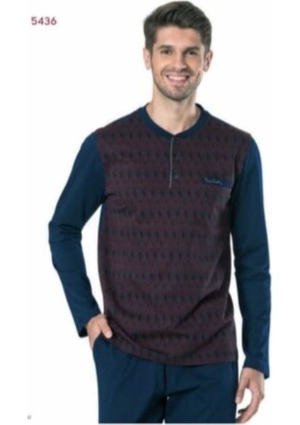 Erkek Çeyizlik Pijama Takımı 3 Düğmeli Jakar Dokumalı Pamuklu