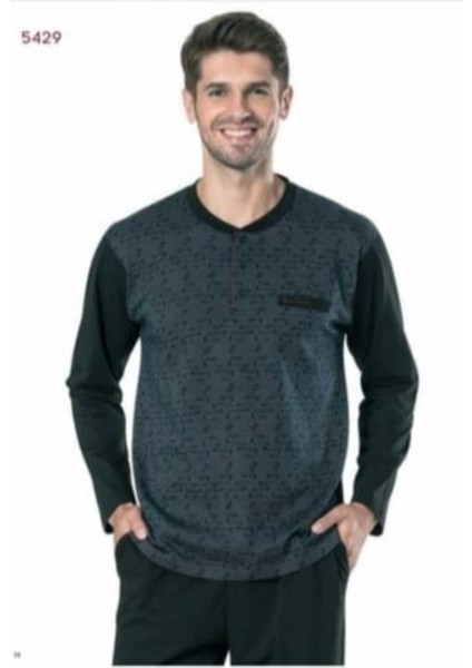 Erkek Çeyizlik Pijama Takımı 3 Düğmeli Jakar Dokumalı Pamuklu