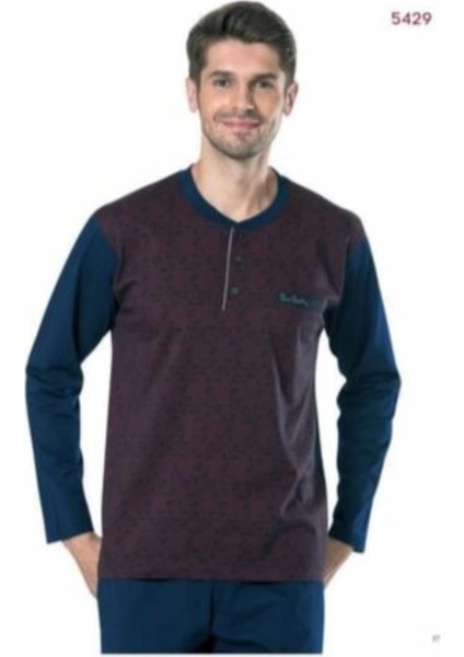 Erkek Çeyizlik Pijama Takımı 3 Düğmeli Jakar Dokumalı Pamuklu