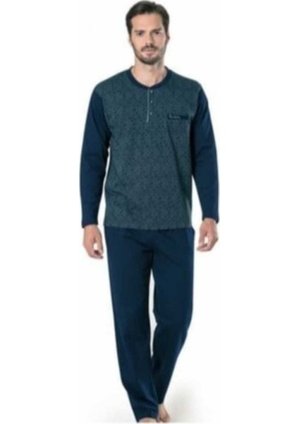 Erkek Çeyizlik Pijama Takımı 3 Düğmeli Jakar Dokumalı Pamuklu