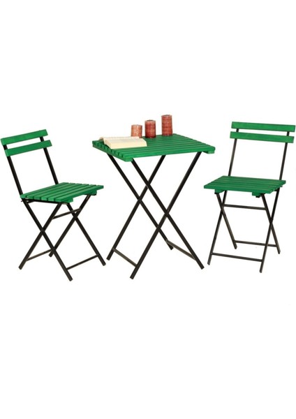 Sadeceonda Yeşil Ahşap Katlanır Kamp Piknik Masa Takımı