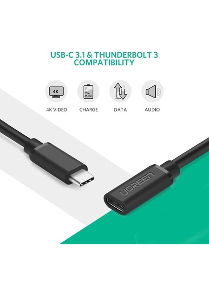 USB 3.1 Thunderbolt 3 Type-C Erkek to Type-C Dişi Uzatma Kablosu 50 CM modelleri