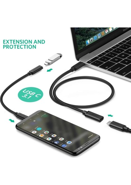 USB 3.1 Thunderbolt 3 Type-C Erkek to Type-C Dişi Uzatma Kablosu 50 CM fırsatları