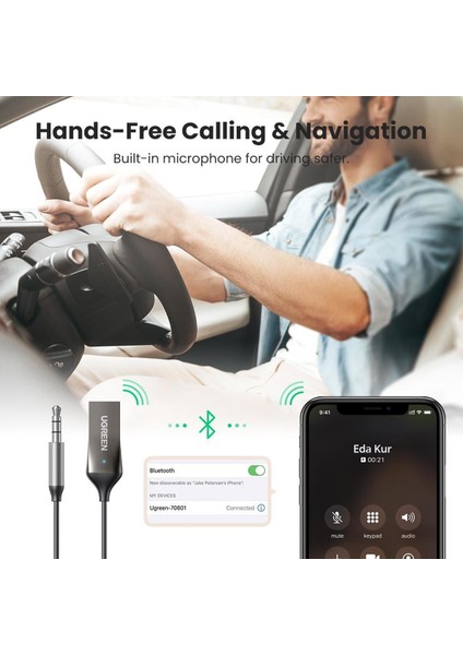 Mikrofonlu 3.5mm Aux Bluetooth 5.0 Alıcı Adaptör Araç Kiti modelleri