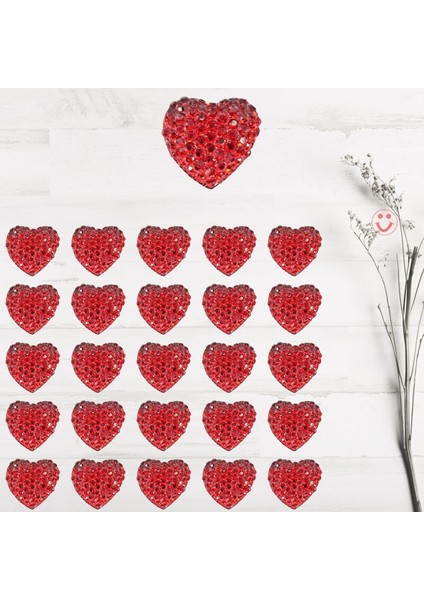 Polyester Kalp Fiyonk, 1,3 cm - 25 Adet - KIRMIZI