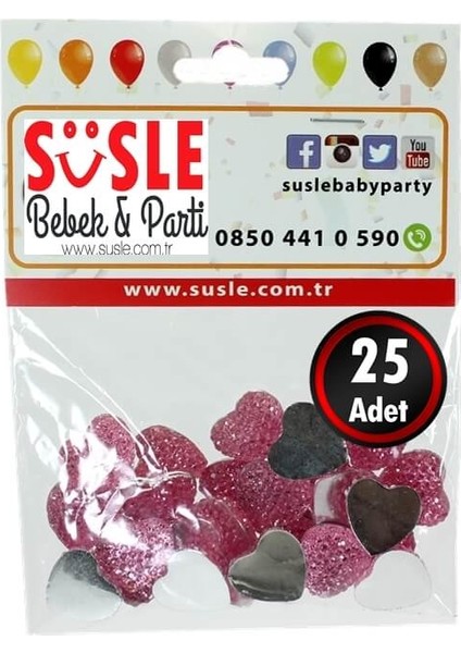 Polyester Kalp Fiyonk, 1,3 cm - 25 Adet - PEMBE