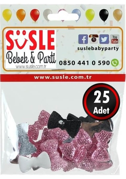 Polyester Papyon Fiyonk, 2,0 x 1,0 cm - 25 Adet - PEMBE fırsatları