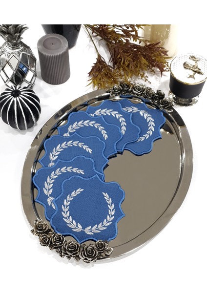 Çelenk Desen Gümüş Nakışlı Bardak Altlığı 15 x 15 cm