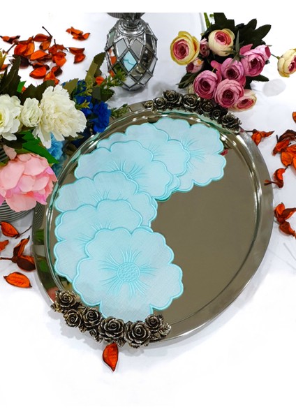 Çiçek Desen Nakışlı Bardak Altlığı 15 x 15 cm