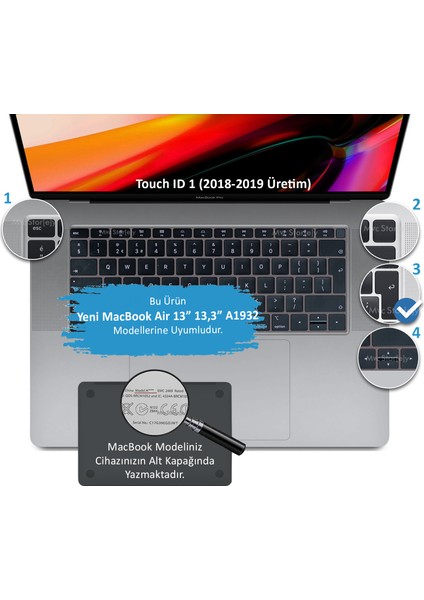 Laptop Macbook Air ile Uyumlu Klavye Koruyucu TouchID A1932 2018/19 Avrupa İngilizce Baskı fiyatları