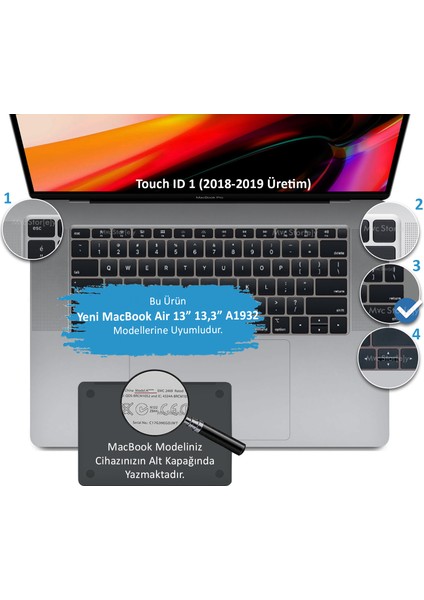 Laptop Macbook Air ile Uyumlu Klavye Koruyucu A1932 2018/2019 Amerika İngilizce Baskılı