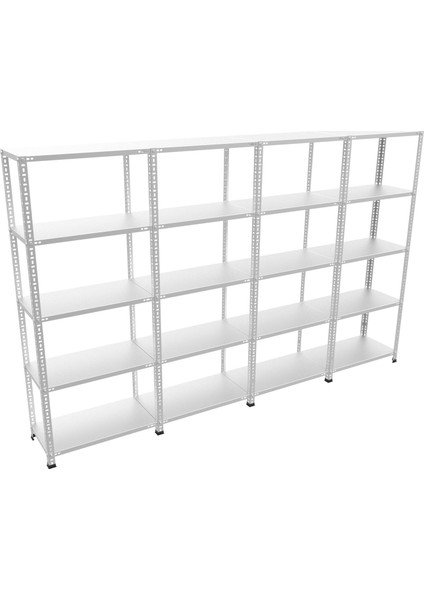 Galvanizraf 5 Katlı 4 Lü Bitişik Galvaniz Çelik Raf Arşiv Depo Kiler Rafı 31X60X200