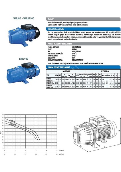 SMJT85 - Jet Pompa 0.85 Hp - Trifaze