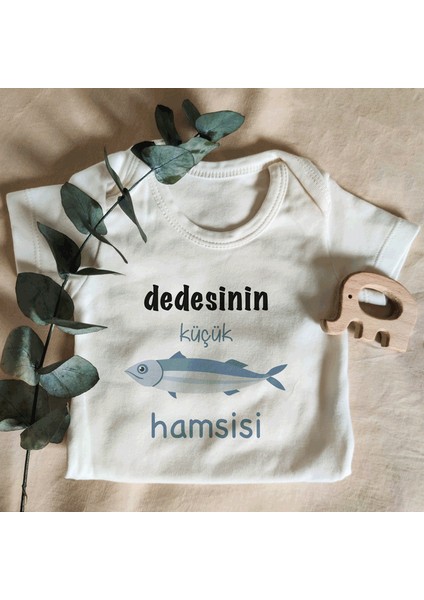 Unisex Dedesinin Küçük Hamsisi Yazılı Kısa Kol Organik Bebek Body Zıbın
