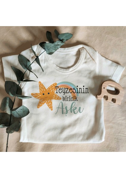 Unisex Teyzesinin Biricik Aşkı Yazılı Kısa Kol Organik Bebek Body Zıbın