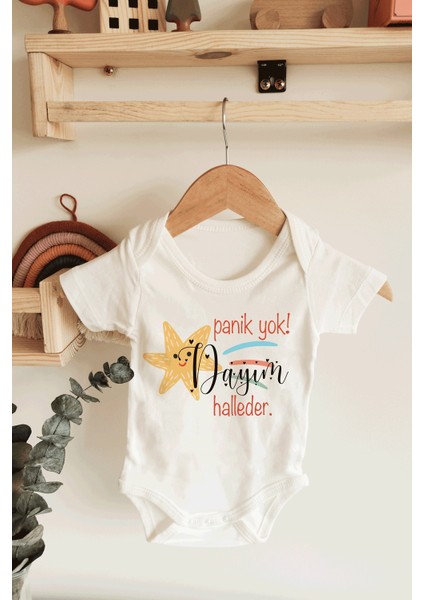 Unisex Panik Yok Dayım Halleder Yazılı Kısa Kol Organik Bebek Body Zıbın