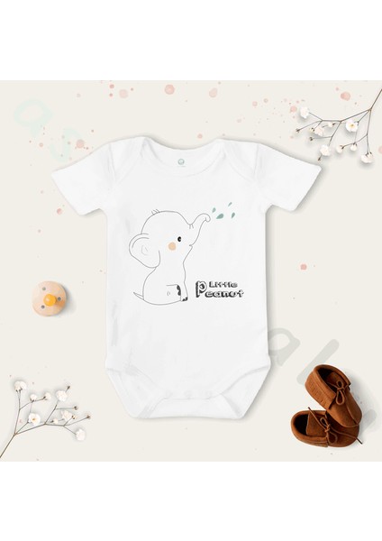 Unisex Little Peanut Desenli Organik Bebek Body Zıbın