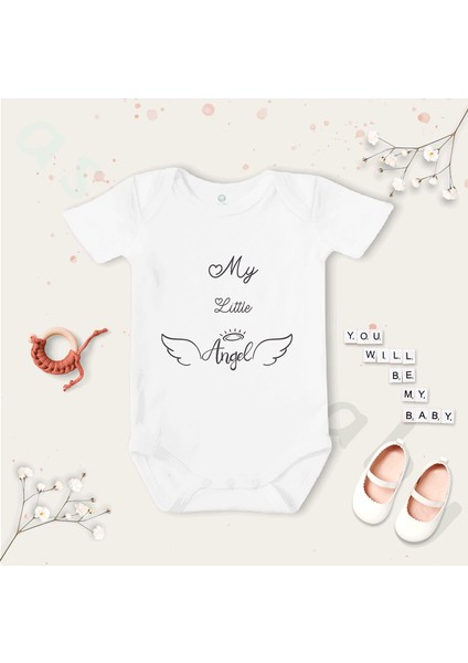 Unisex My Little Angel Desenli Organik Bebek Body Zıbın