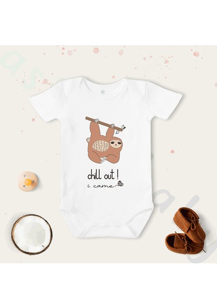 Unisex Chill Out Kahverengi Desenli Organik Bebek Body Zıbın
