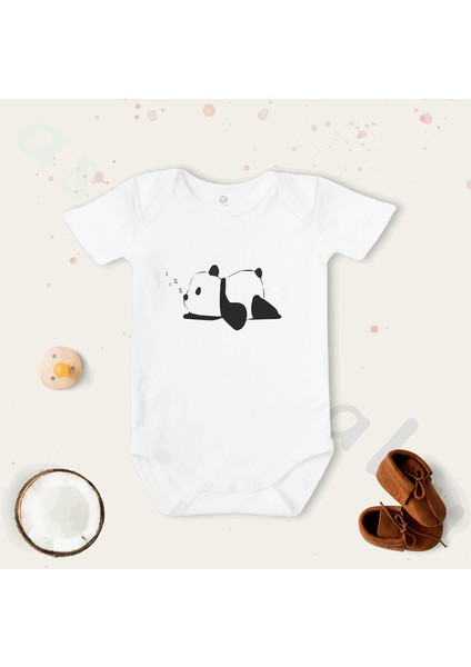 Unisex Panda Desenli Organik Bebek Body Zıbın