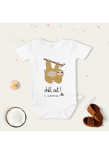 Unisex Chill Out Sarı Desenli Organik Bebek Body Zıbın