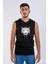 Unisex Ön Baskılı Kapşonlu Kolsuz Siyah T-Shirt 1