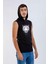 Unisex Ön Baskılı Kapşonlu Kolsuz Siyah T-Shirt 2