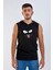 Unisex Ön Baskılı Kapşonlu Kolsuz Siyah T-Shirt 1