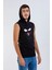 Unisex Ön Baskılı Kapşonlu Kolsuz Siyah T-Shirt 2