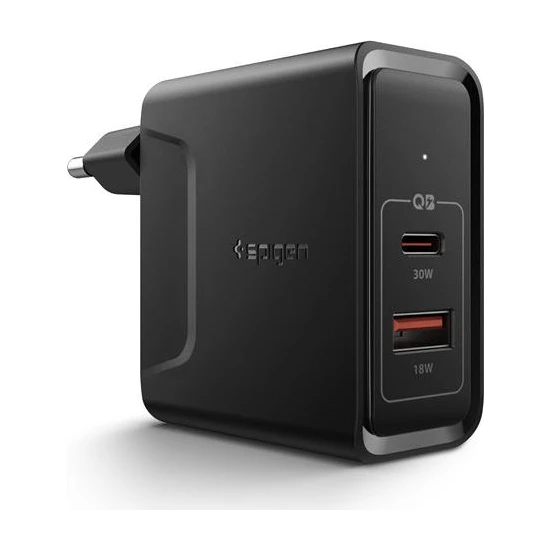 Spigen Steadiboost 48W Hızlı Şarj Cihazı (USB-C PD 3.0 30W + Quick Charge 3.0 18W) iPhone / Android / Macbook Şarj Adaptörü Black F211 - 000AD24973