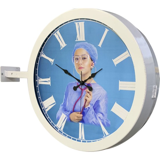 Platin Saat 36 cm Beyaz Metal Hemşire Istasyon Duvar Saati