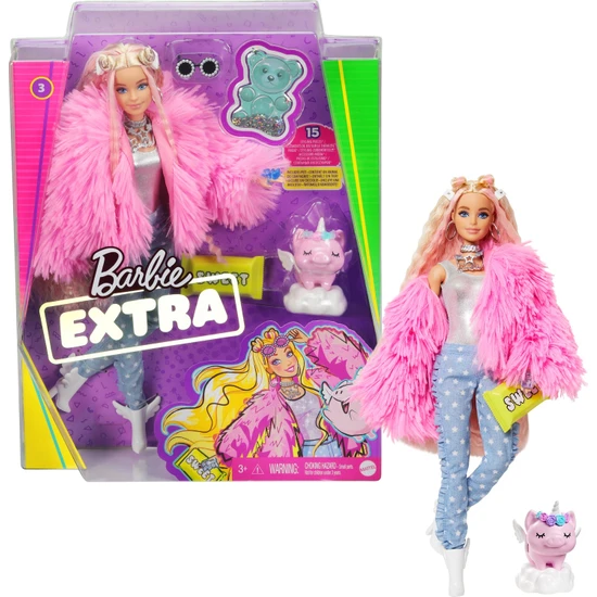 Barbie Extra - Pembe Ceketli; Unicorn Oyuncaklı Bebek; 3-9 Yaş Arası Kızlar İçin İdeal Bir Hediye GRN28