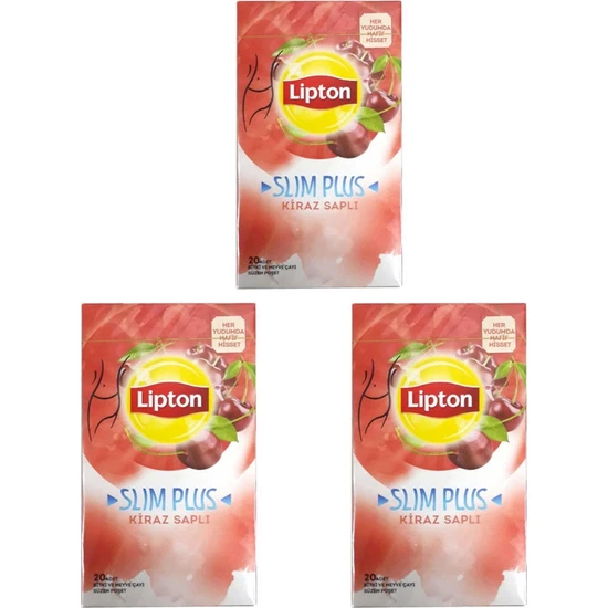 Lipton Slim Plus Kiraz Saplı 20'li Bardak Poşet Çay 3 Paket