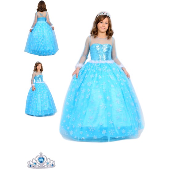 Butik Happy Kids Butikhappykids Frozen Elsa Kostümü Uzun Kollu Kasnaklı Elbise Taç