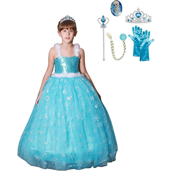 Butik Happy Kids Butikhappykids Frozen Elsa Kostümü Askılı Kasnaklı Kabarık Kostüm 6 Lı Set