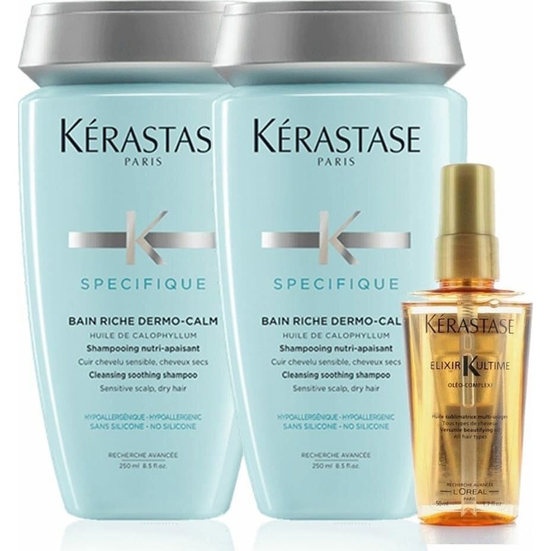 Kerastase Specifique Bain Riche Dermo Calm Şampuan 250 ml x 2 +Elixir Ultime Besleyici Yağ 50 ml 2840095040045