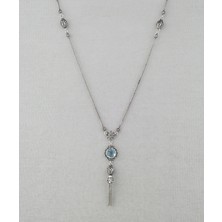 Filigran Silver 925 Ayar Gümüş El Tasarımı Telkari Sanatı Doğal Sky Blue Topaz Taşlı Püsküllü Kadın Kolye