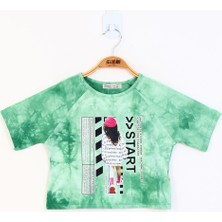 Toontoy Kids Toontoy Kız Çocuk Reglan Kol Batik Desenli Baskılı Tişört