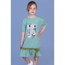 Toontoy Kids Toontoy Kız Çocuk Dijital Baskılı Büzgülü Şerit Detaylı Elbise