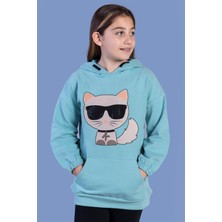 Toontoy Kids Toontoy Kız Çocuk Kedi Desenli Taş Işlemeli Kanguru Cepli Sweatshirt