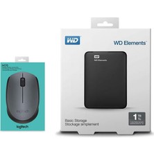  Wd Elements 1tb 2.5" USB 3.0 WDBUZG0010BBK-WESN Harici Disk + Logitech M170 910-004642 Kablosuz Mouse