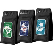 Coffeein Brasil, Colombia ve Guatemala Yöresel Filtre Kahve Seti Avantalı Paket  3X250 gr