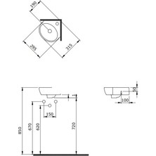 1392-001-0126 Mini Köşe Lavabo 30 cm - Beyaz