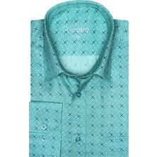 Varetta Erkek Yeşil Uzun Kol Digital Baskılı Klasik Kesim Cepli Gömlek