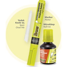 Brons Kesik Uçlu Fosforlu Kalem ve Mürekkep Seti Sarı