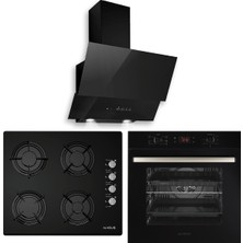 Alveus Siyah Cam Dijital Modern Lüks Ankastre Set (Alv MOD3000 Black Davlumbaz - Alv Gls 640 Ocak - Alv Mfa 627 Fpdc Fırın)